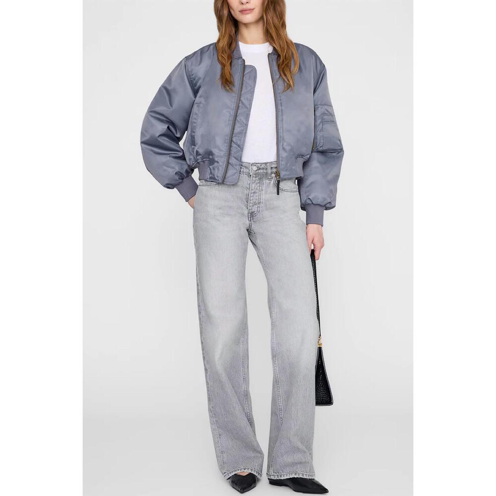 NEW ANINE BING cropped leon bomber jacket in dark grey